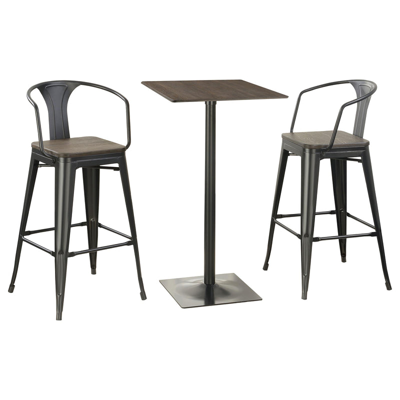 Cavalier 3-piece Square Bar Table Set Dark Elm and Black - Furniture Now (CA)