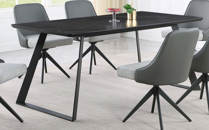 Smith Rectangle Ceramic Top Dining Table Black and Gunmetal - Furniture Now (CA)