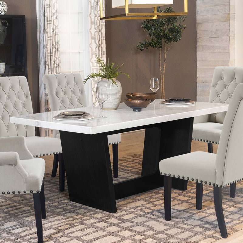 Sherry Trestle Base Marble Top Dining Table Espresso and White - Furniture Now (CA)