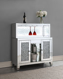 Yvaine 2-door Mirrored Wine Cabinet with Faux Crystal Inlay Silver - Furniture Now (CA)