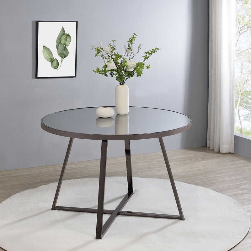 Jillian Round Dining Table with Tempered Mirror Top Black Nickel - Furniture Now (CA)