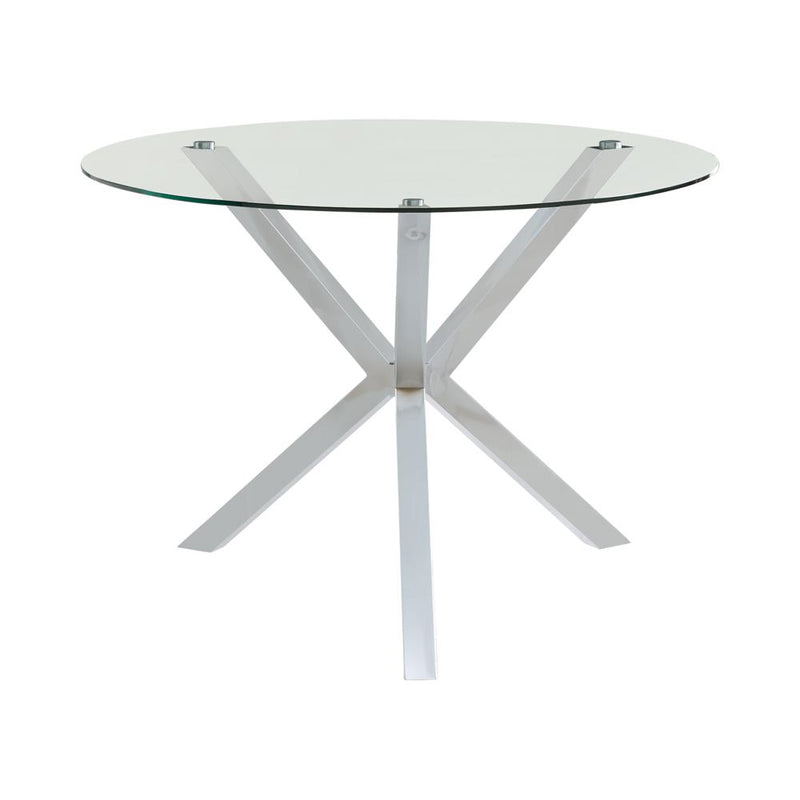Vance Glass Top Dining Table with X-cross Base Chrome - Furniture Now (CA)