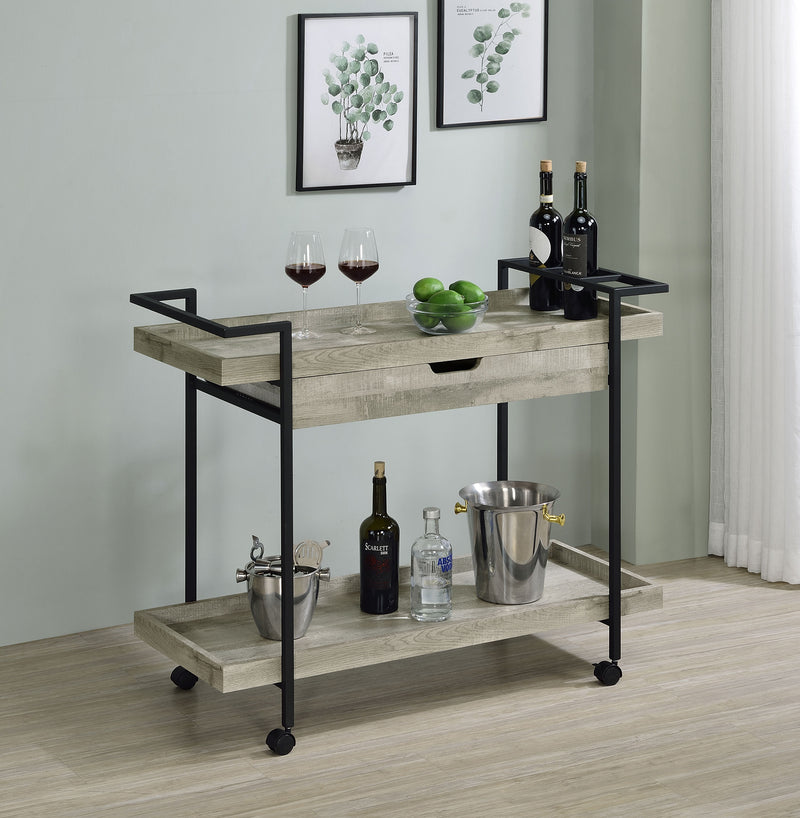 Ventura 2-tier Bar Cart with Storage Drawer Grey Driftwood - Furniture Now (CA)