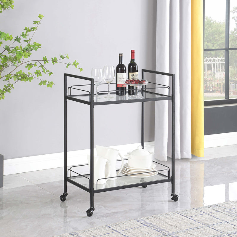 Curltis Serving Cart with Glass Shelves Clear and Black - Furniture Now (CA)