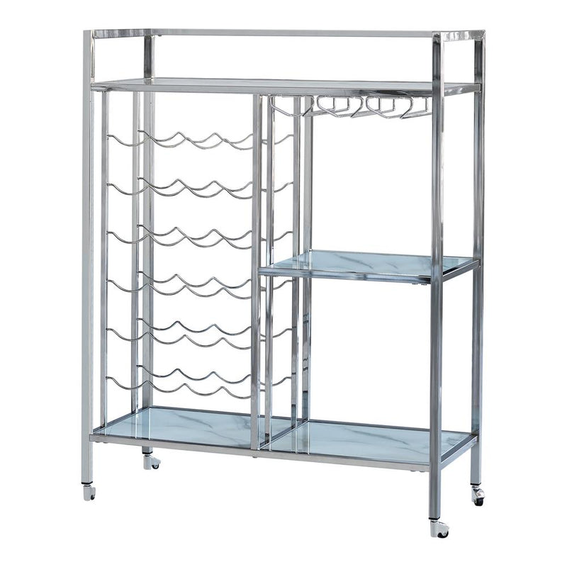 Derion Glass Shelf Serving Cart with Casters Chrome - Furniture Now (CA)