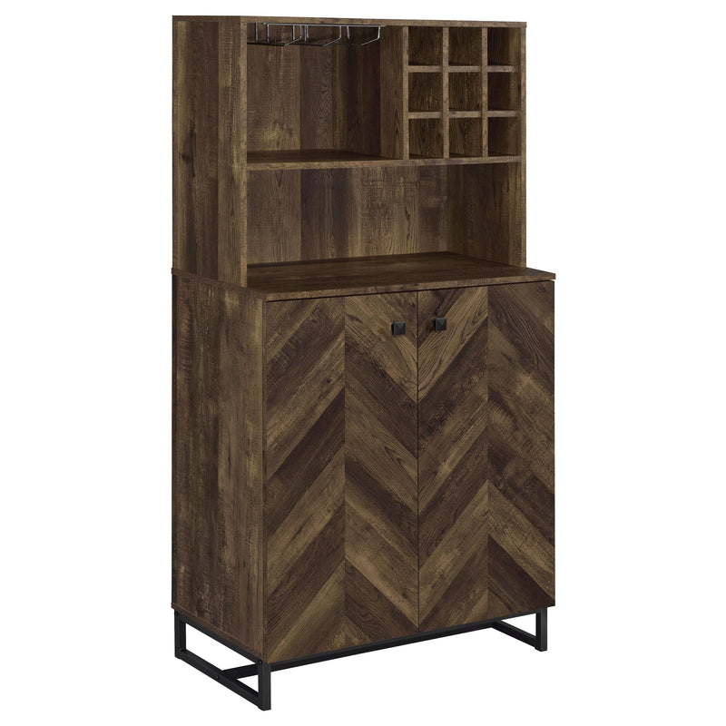 Mendoza 2-door Wine Cabinet Rustic Oak Herringbone and Gunmetal - Furniture Now (CA)