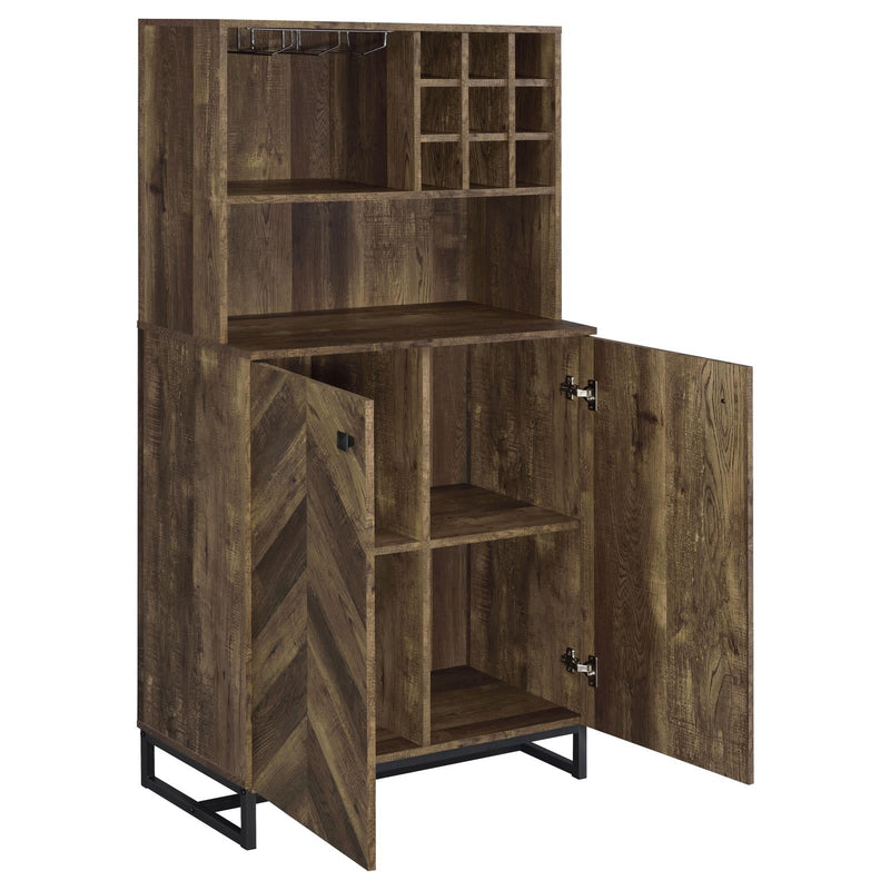 Mendoza 2-door Wine Cabinet Rustic Oak Herringbone and Gunmetal - Furniture Now (CA)