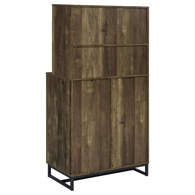 Mendoza 2-door Wine Cabinet Rustic Oak Herringbone and Gunmetal - Furniture Now (CA)