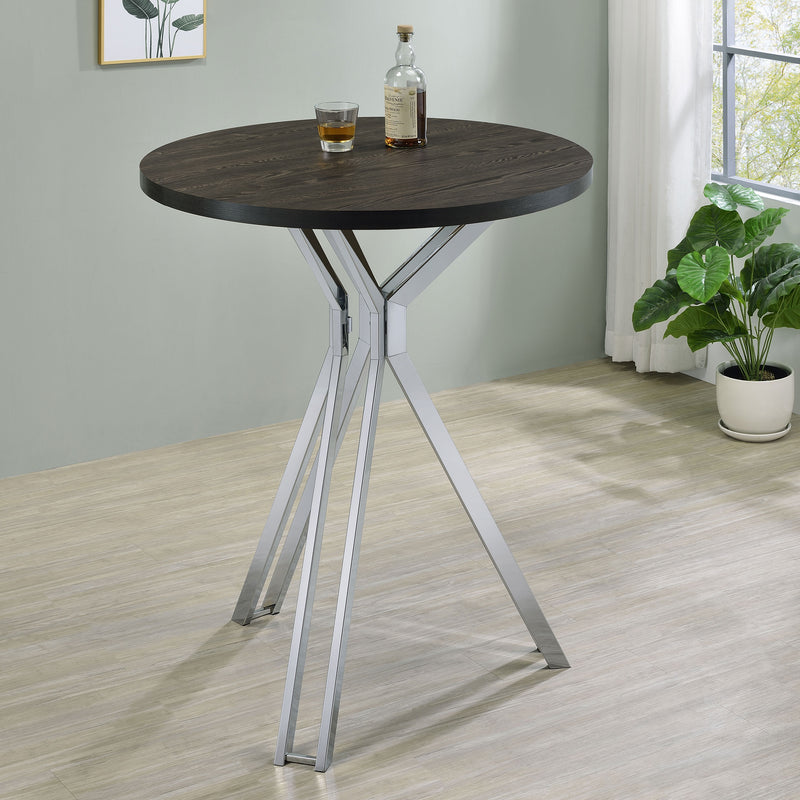Edgerton Round Wood Top Bar Table Dark Oak and Chrome - Furniture Now (CA)