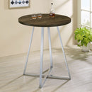 Burkhart Sled Base Round Bar Table Brown Oak and Chrome - Furniture Now (CA)
