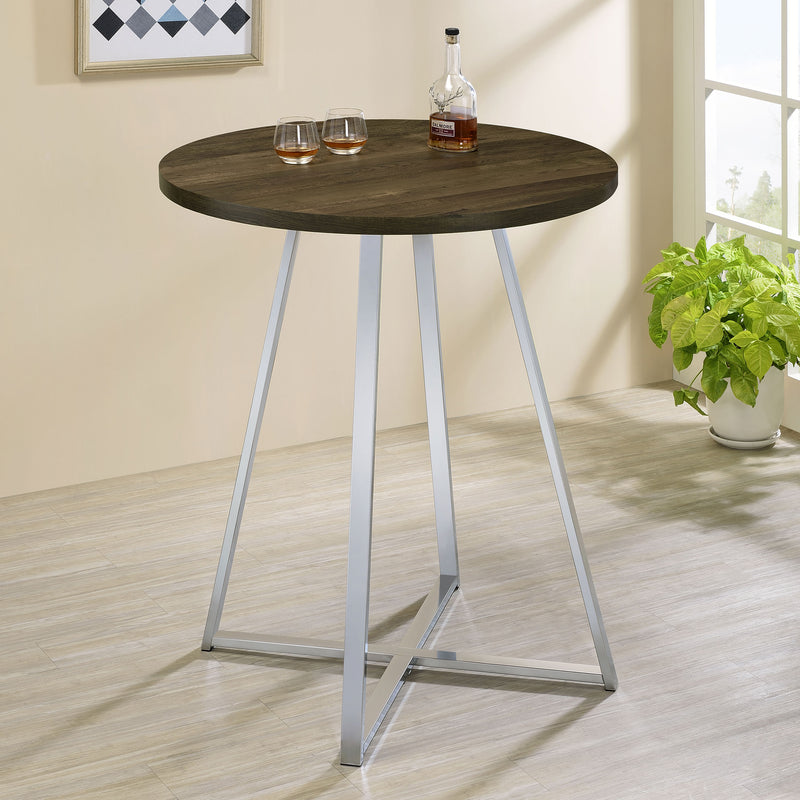 Burkhart Sled Base Round Bar Table Brown Oak and Chrome - Furniture Now (CA)