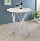 Bexter Faux Marble Round Top Bar Table White and Chrome - Furniture Now (CA)