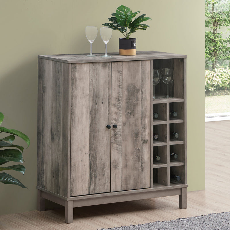 Cheyenne 2-door Wine Cabinet with Stemware Rack Weathered Acacia - Furniture Now (CA)