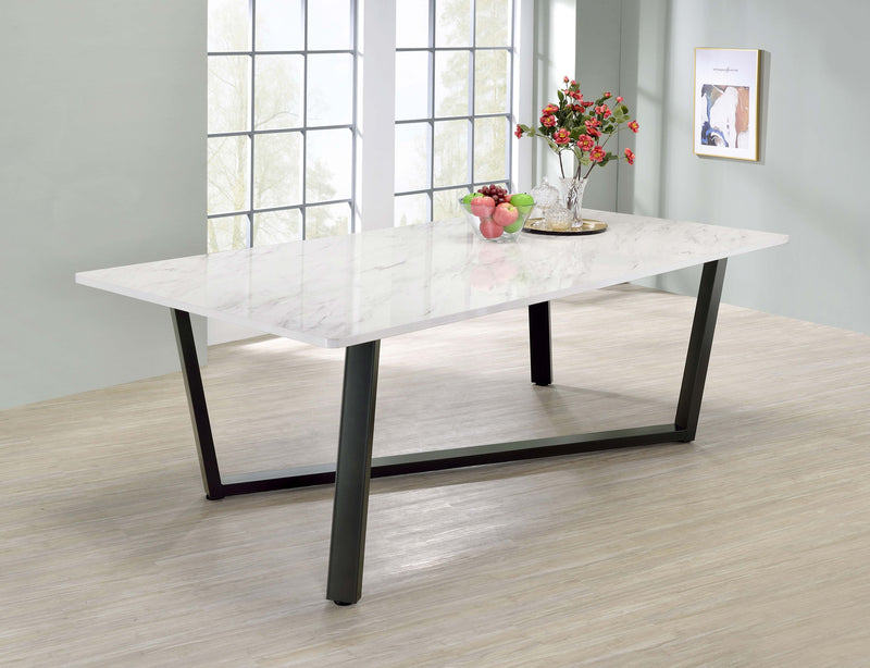 Mayer Rectangular Dining Table Faux White Marble and Gunmetal - Furniture Now (CA)