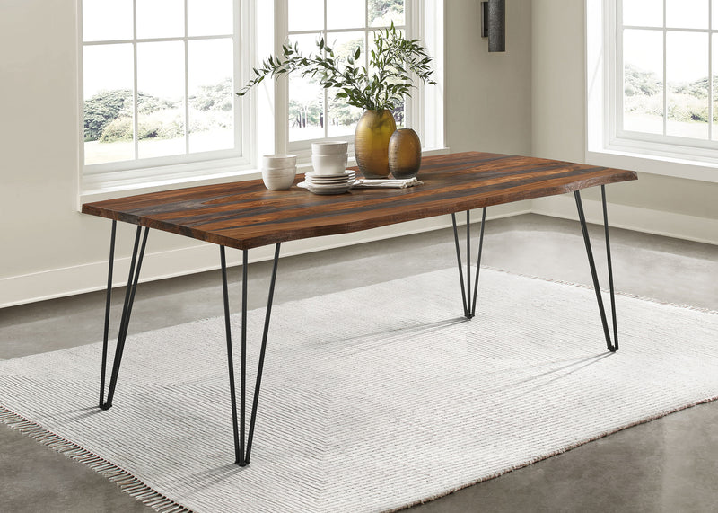 Neve Live-edge Dining Table with Hairpin Legs Sheesham Grey and Gunmetal - Furniture Now (CA)