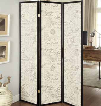 Felice 3-panel French Script Print Folding Screen Espresso - Furniture Now (CA)