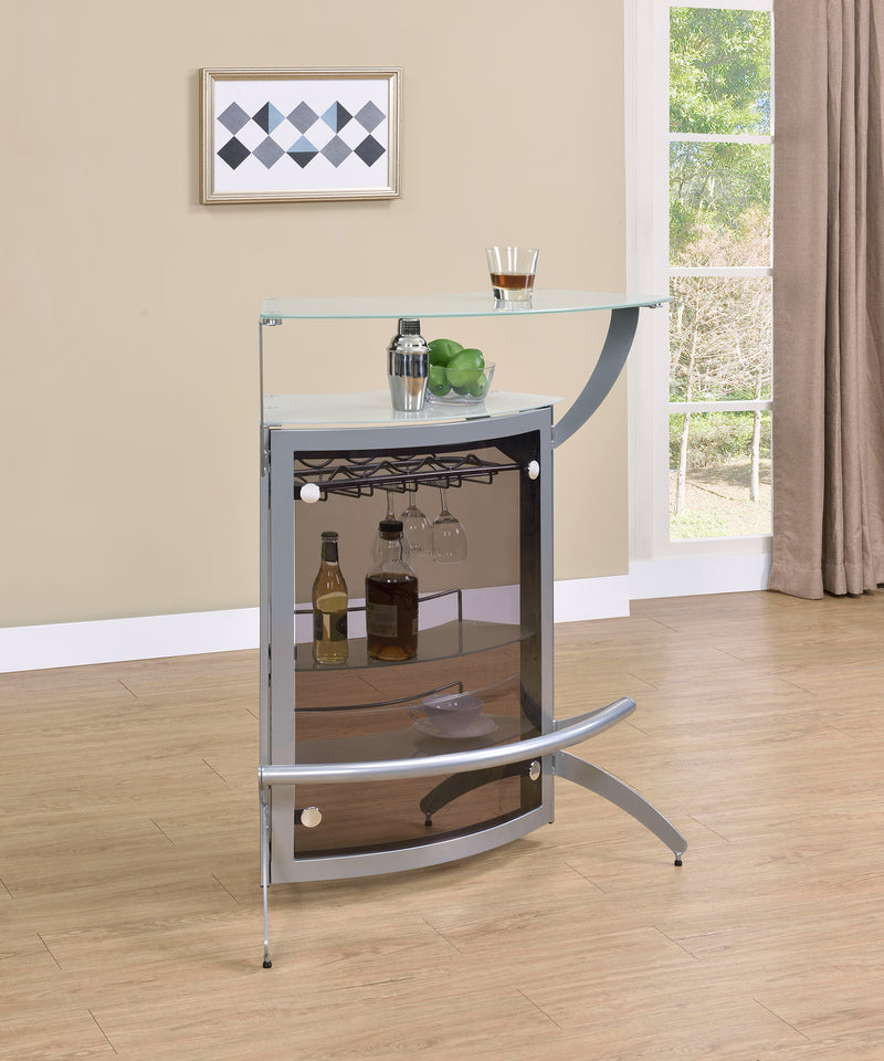 Dallas 2-shelf Home Bar Silver and Frosted Glass - Furniture Now (CA)