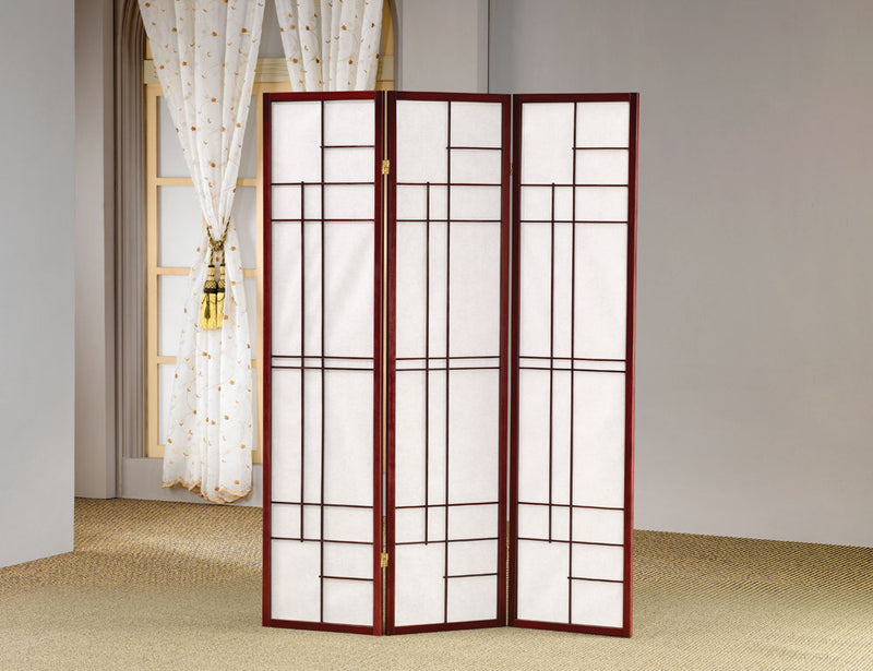 Katerina 3-panel Folding Floor Screen White and Cherry - Furniture Now (CA)