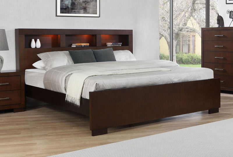 Jessica California King, E.king, & Queen Bed with Storage Headboard Cappuccino - Furniture Now (CA)
