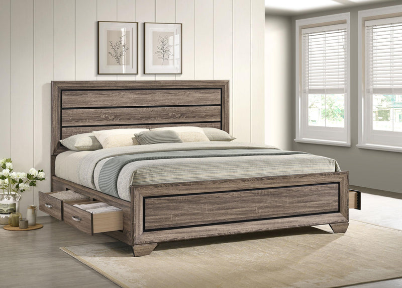 Kauffman California King, Eastren King & Queen Storage Bed Washed Taupe - Furniture Now (CA)