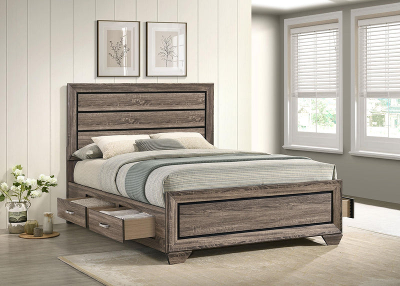 Kauffman California King, Eastren King & Queen Storage Bed Washed Taupe - Furniture Now (CA)