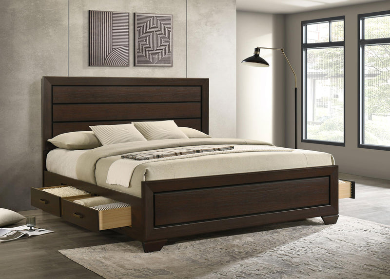 Kauffman California King, Eastren king, & Queen Storage Bed Dark Cocoa - Furniture Now (CA)