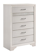 Miranda 5-drawer Chest White and Rhinestone - Furniture Now (CA)