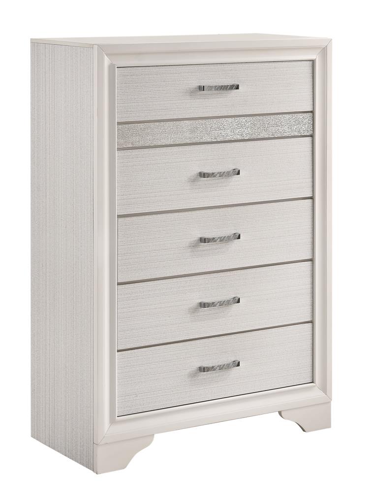Miranda 5-drawer Chest White and Rhinestone - Furniture Now (CA)