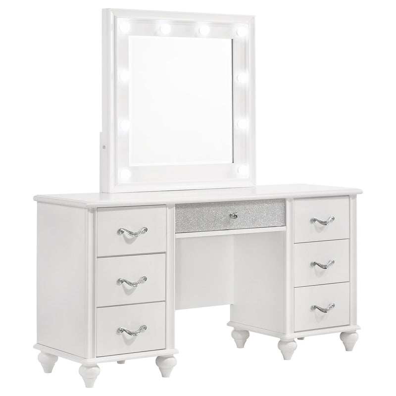 Barzini 7-drawer Vanity Desk with Lighted Mirror White - Furniture Now (CA)