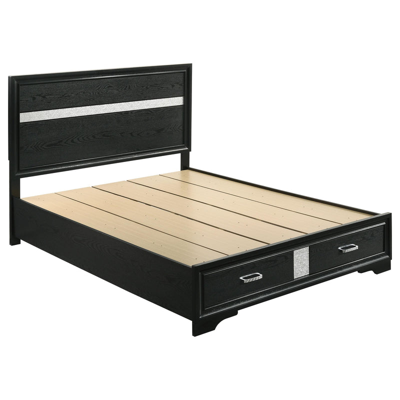 Miranda California King. E.King, & Queen 2-drawer Storage Bed Black & White - Furniture Now (CA)