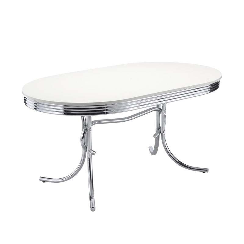 Retro Oval Dining Table Glossy White and Chrome - Furniture Now (CA)