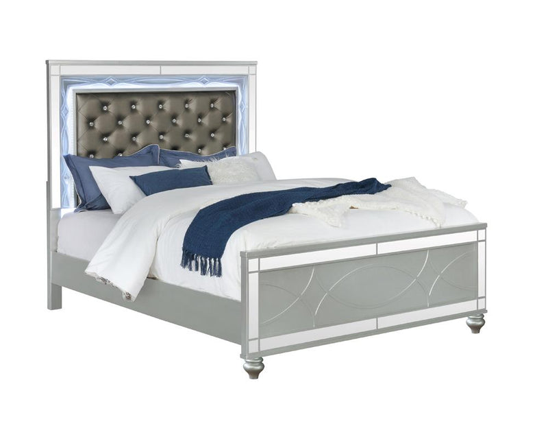 Gunnison California King, E.King, & Queen Panel Bed with LED Lighting Silver Metallic - Furniture Now (CA)