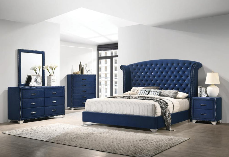 Melody 5-piece California King Tufted Upholstered Bedroom Set Pacific Blue - Furniture Now (CA)