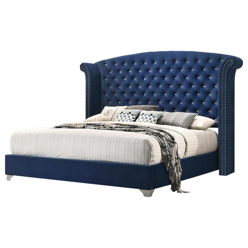 Melody California King, Eastren King, Queen Wingback Upholstered Bed Pacific Blue & Grey - Furniture Now (CA)