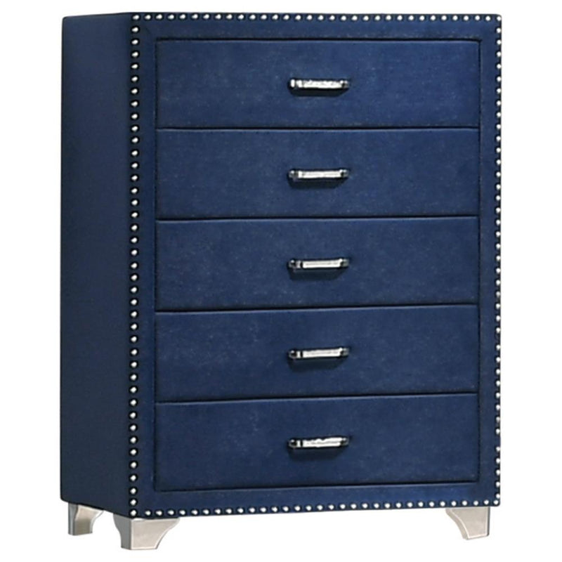 Melody 5-drawer Upholstered Chest Pacific Blue - Furniture Now (CA)