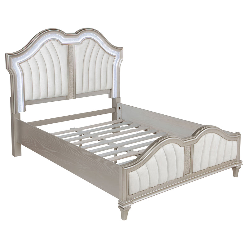 Evangeline Tufted Upholstered Platform Bed Ivory and Silver Oak - Furniture Now (CA)
