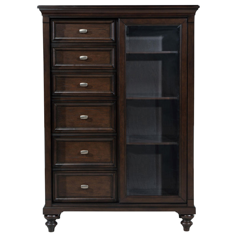 Andover 6-drawer Tempered Glass Door Chest Dark Oak - Furniture Now (CA)