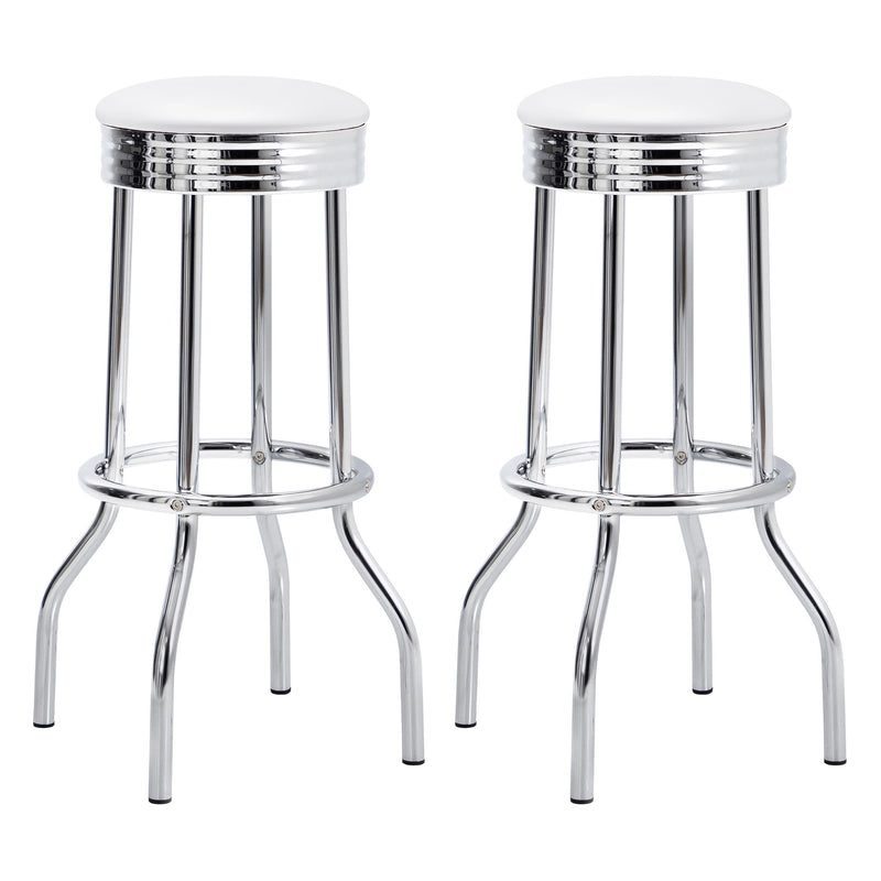 Theodore Upholstered Top Bar Stools White and Chrome (Set of 2) - Furniture Now (CA)