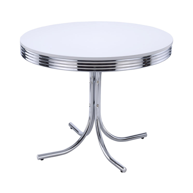 Retro Round Dining Table Glossy White and Chrome - Furniture Now (CA)