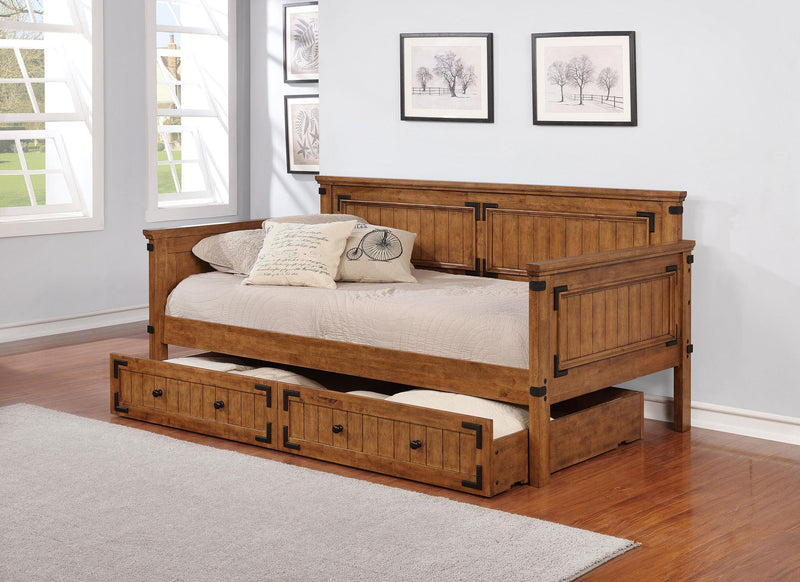 Oakdale Wood Twin Daybed with Trundle Rustic Honey - Furniture Now (CA)