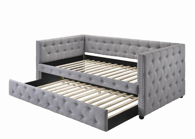 Mockern Tufted Upholstered Daybed with Trundle Grey - Furniture Now (CA)