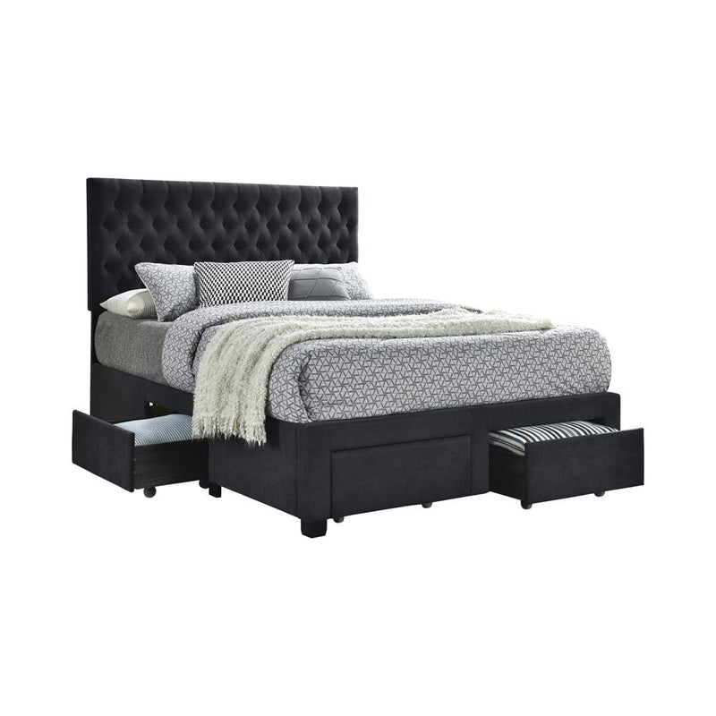 Soledad Eastern King, Full, & Queen 4-drawer Button Tufted Storage Bed Black & White - Furniture Now (CA)