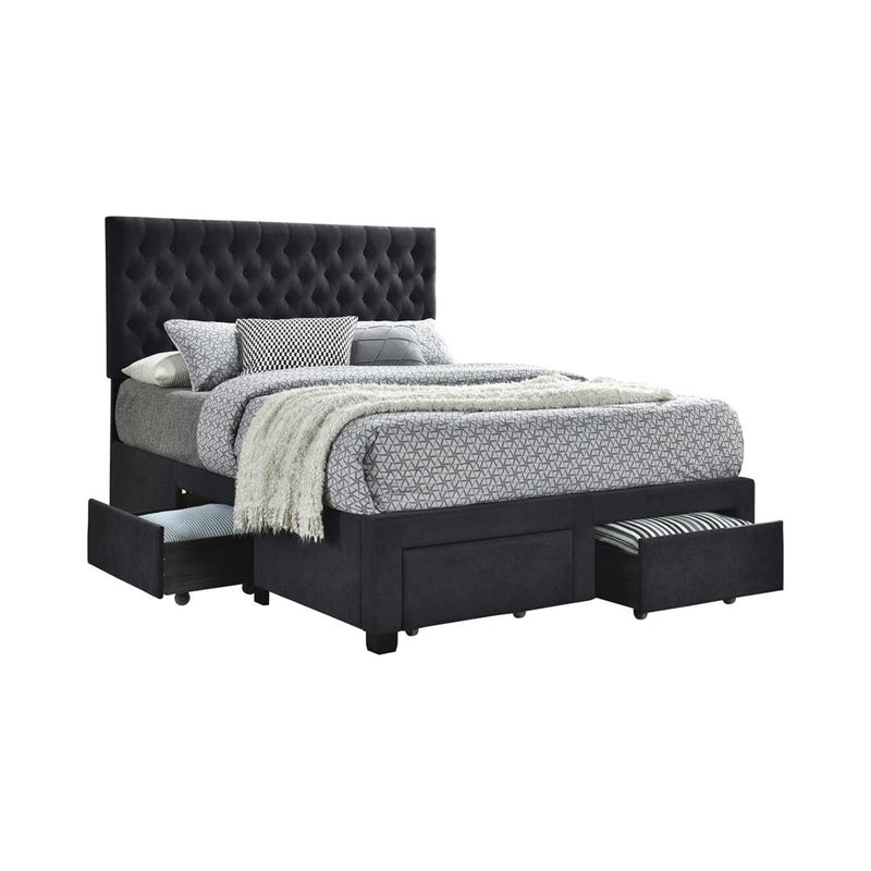Soledad Eastern King, Full, & Queen 4-drawer Button Tufted Storage Bed Black & White - Furniture Now (CA)