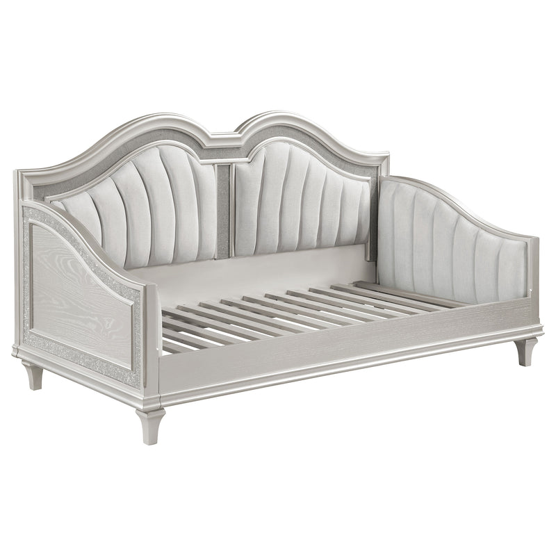 Evangeline Upholstered Twin Daybed with Faux Diamond Trim Silver and Ivory - Furniture Now (CA)
