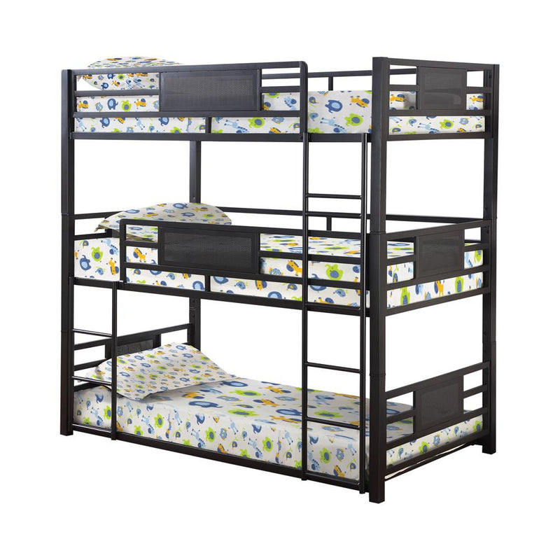 Rogen Twin Triple Bunk Bed Dark Bronze - Furniture Now (CA)