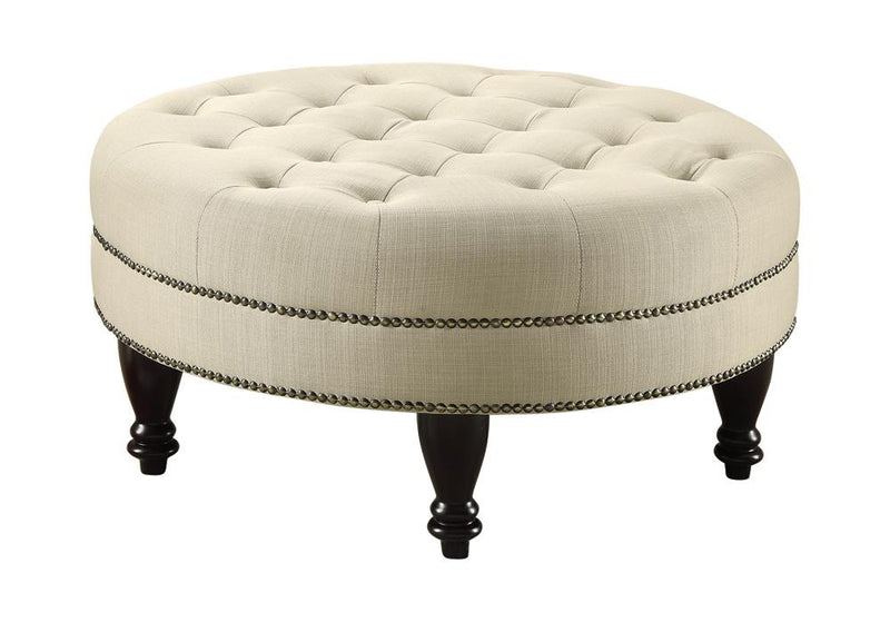Elchin Round Upholstered Tufted Ottoman Oatmeal - Furniture Now (CA)