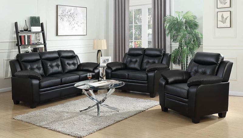 Finley Upholstered Pillow Top Arm Living Room Set Black - Furniture Now (CA)