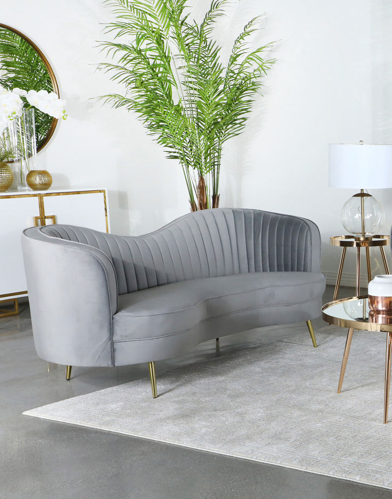 Sophia Upholstered Sofa with Camel Back Grey and Gold - Furniture Now (CA)