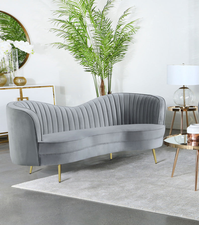 Sophia Upholstered Loveseat with Camel Back Grey and Gold - Furniture Now (CA)