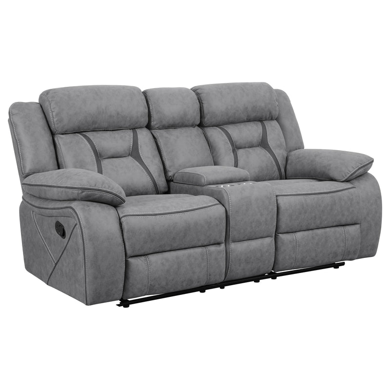 Higgins Pillow Top Arm Motion Loveseat with Console Grey - Furniture Now (CA)